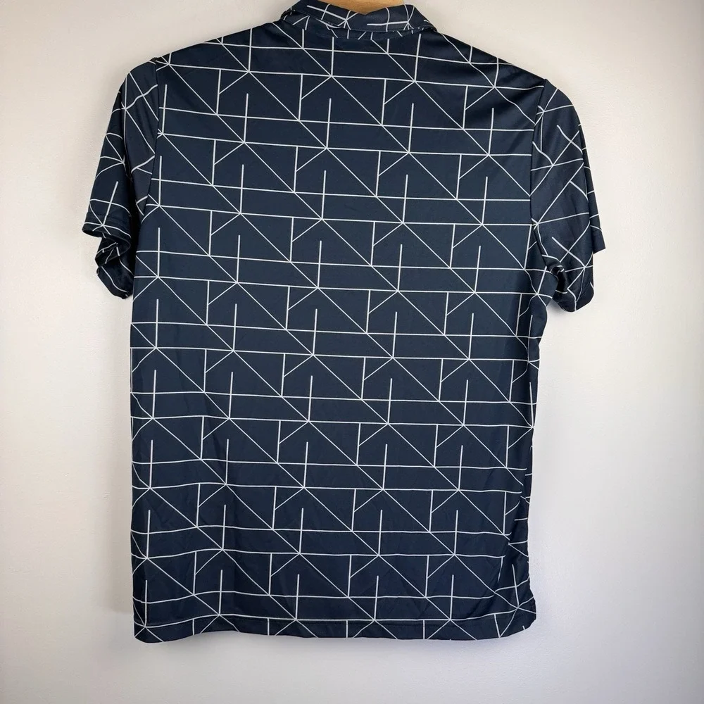 Adidas‎ Navy Blue Geometric Print Performance Golf Polo Mens 2XL Stretch